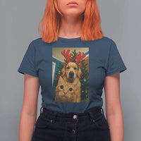 Funny Cat With Dog Selfie Christmas T Shirt For Women Pet Lover Xmas Gift - Wonder Print Shop