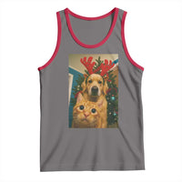 Funny Cat With Dog Selfie Christmas Tank Top Pet Lover Xmas Gift - Wonder Print Shop