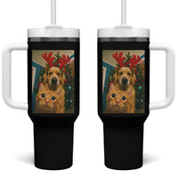 Funny Cat With Dog Selfie Christmas Tumbler With Handle Pet Lover Xmas Gift - Wonder Print Shop