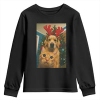 Funny Cat With Dog Selfie Christmas Youth Sweatshirt Pet Lover Xmas Gift - Wonder Print Shop