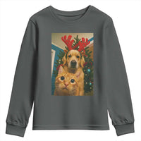 Funny Cat With Dog Selfie Christmas Youth Sweatshirt Pet Lover Xmas Gift - Wonder Print Shop