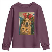 Funny Cat With Dog Selfie Christmas Youth Sweatshirt Pet Lover Xmas Gift - Wonder Print Shop