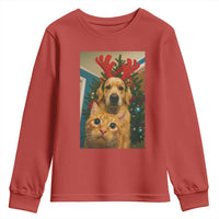 Funny Cat With Dog Selfie Christmas Youth Sweatshirt Pet Lover Xmas Gift - Wonder Print Shop