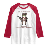 Cowboy Frog Meme Raglan Shirt Funny Me No Problemo Narrator - Wonder Print Shop