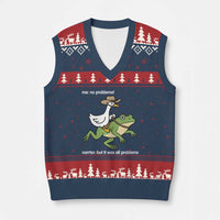 Cowboy Goose Meme V-Neck Knit Sweater Vest Funny Frog Me No Problemo Narrator - Wonder Print Shop