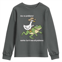 Cowboy Goose Meme Youth Sweatshirt Funny Frog Me No Problemo Narrator - Wonder Print Shop