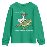 Cowboy Goose Meme Youth Sweatshirt Funny Frog Me No Problemo Narrator - Wonder Print Shop
