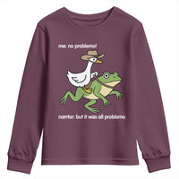 Cowboy Goose Meme Youth Sweatshirt Funny Frog Me No Problemo Narrator - Wonder Print Shop