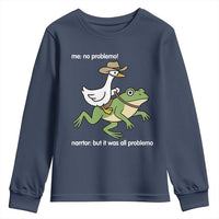 Cowboy Goose Meme Youth Sweatshirt Funny Frog Me No Problemo Narrator - Wonder Print Shop