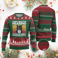 Funny Black Cat Meme Ugly Christmas Sweater I Have Selective Hearing You Were Not Selected Today - Wonder Print Shop