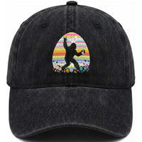 Funny Bigfot Easter Washed Cotton Baseball Cap Sasquatch Rock On Rabbit