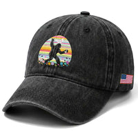Funny Bigfot Easter Washed Cotton Baseball Cap Sasquatch Rock On Rabbit