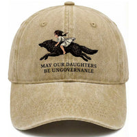 May Our Daughters Be Ungovernable Washed Cotton Baseball Cap Girl Riding Wolf Activist Feminist Protest