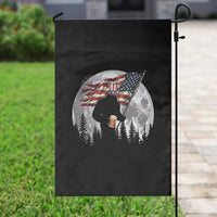 Bigfoot Drinking Beer 4th of July Garden Flag Sasquatch Hiking Moon American Flag