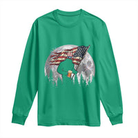 Bigfoot Drinking Beer 4th of July Long Sleeve Shirt Sasquatch Hiking Moon American Flag