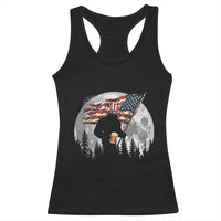 Bigfoot Drinking Beer 4th of July Racerback Tank Top Sasquatch Hiking Moon American Flag