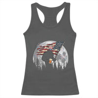 Bigfoot Drinking Beer 4th of July Racerback Tank Top Sasquatch Hiking Moon American Flag