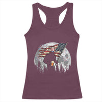 Bigfoot Drinking Beer 4th of July Racerback Tank Top Sasquatch Hiking Moon American Flag