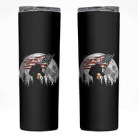 Bigfoot Drinking Beer 4th of July Skinny Tumbler Sasquatch Hiking Moon American Flag