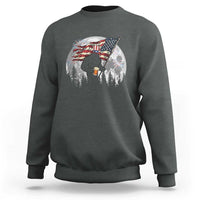 Bigfoot Drinking Beer 4th of July Sweatshirt Sasquatch Hiking Moon American Flag