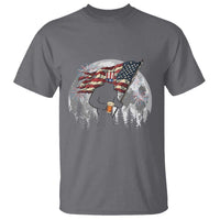 Bigfoot Drinking Beer 4th of July T Shirt Sasquatch Hiking Moon American Flag