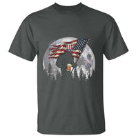 Bigfoot Drinking Beer 4th of July T Shirt Sasquatch Hiking Moon American Flag