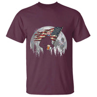 Bigfoot Drinking Beer 4th of July T Shirt Sasquatch Hiking Moon American Flag