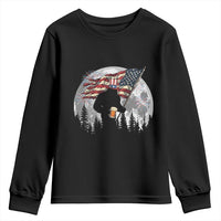 Bigfoot Drinking Beer 4th of July Youth Sweatshirt Sasquatch Hiking Moon American Flag