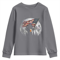 Bigfoot Drinking Beer 4th of July Youth Sweatshirt Sasquatch Hiking Moon American Flag