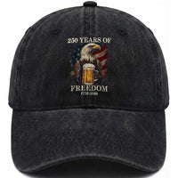 250 Years Of Freedom Washed Cotton Baseball Cap Bald Eagle Drinking Beer American Flag