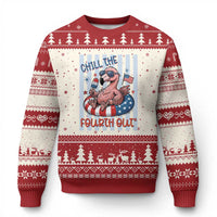 Chill The Fourth Out Ugly Christmas Sweater Flamerica Flamingo 4th Of July
