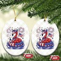 Flamingo 4Th Of July Patriotic USA American Flag Ceramic Ornament