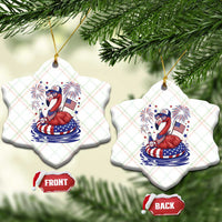 Flamingo 4Th Of July Patriotic USA American Flag Ceramic Ornament