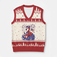 Flamingo 4Th Of July Patriotic USA American Flag V-Neck Knit Sweater Vest
