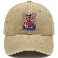 Flamingo 4Th Of July Patriotic USA American Flag Washed Cotton Baseball Cap