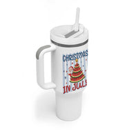 Funny Santa Christmas in July Tumbler With Handle Melon Christmas Tree Summer