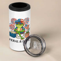 Feral & Free 4 in 1 Can Cooler Tumbler Funny 4th of July Patriotic Frog Lovers