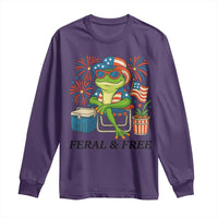 Feral & Free Long Sleeve Shirt Funny 4th of July Patriotic Frog Lovers - Wonder Print Shop