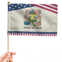 Feral & Free Patriotic Handheld Flag Funny 4th of July Frog Lovers