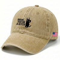 Funny Black Cat Washed Cotton Baseball Cap Bruh You Are A Bitch Kitty Sarcastic Meme