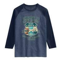 Route Highway 66 Chicago Santa Monica Vintage America Road Trip Raglan Shirt