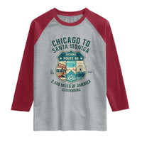Route Highway 66 Chicago Santa Monica Vintage America Road Trip Raglan Shirt