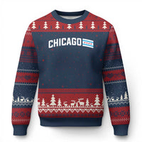 Sweet Chicago Flag Red Six Pointed Stars Ugly Christmas Sweater