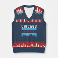 Vintage Chicago City Skyline Flag V-Neck Knit Sweater Vest