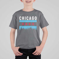 Vintage Chicago City Skyline Flag T Shirt For Kid