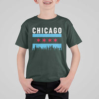 Vintage Chicago City Skyline Flag T Shirt For Kid