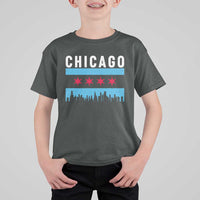 Vintage Chicago City Skyline Flag T Shirt For Kid