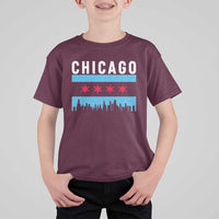 Vintage Chicago City Skyline Flag T Shirt For Kid