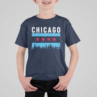 Vintage Chicago City Skyline Flag T Shirt For Kid