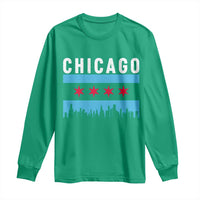 Vintage Chicago City Skyline Flag Long Sleeve Shirt